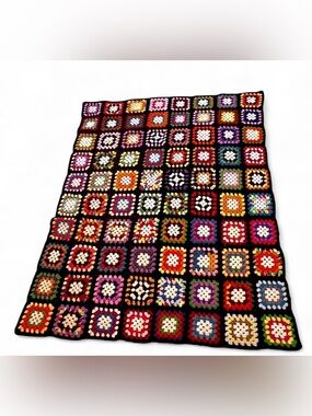 Vintage Handmade 80 Granny Square Crochet Afghan Throw Blanket 60x48 Boho